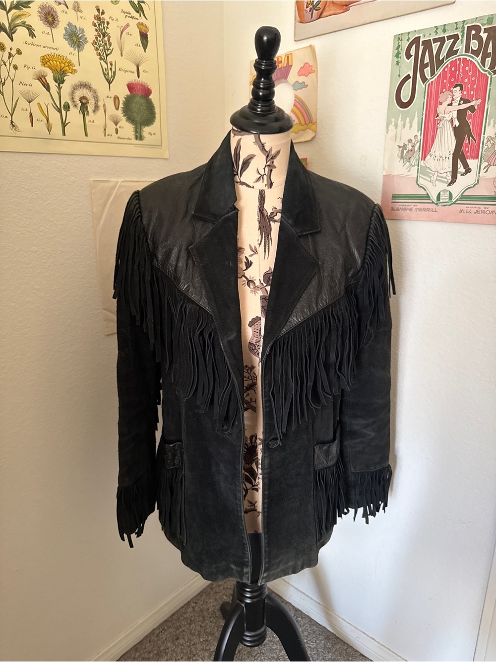 Vintage 1980s Wilson’s Black Fringed Suede Western Jacket